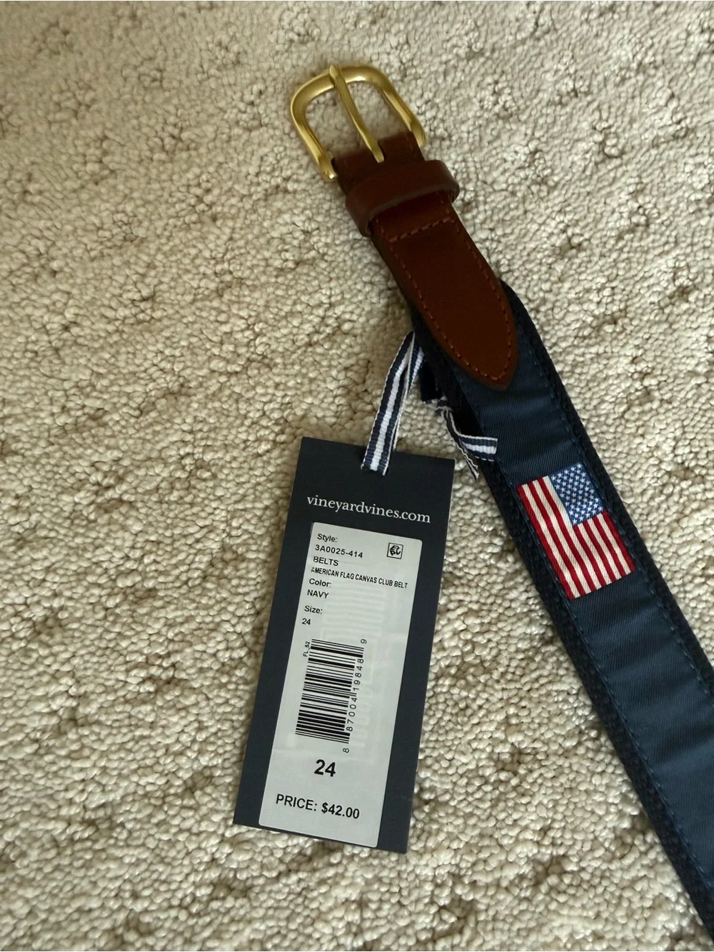 Vineyard Vines Boys Navy American Flag Belt